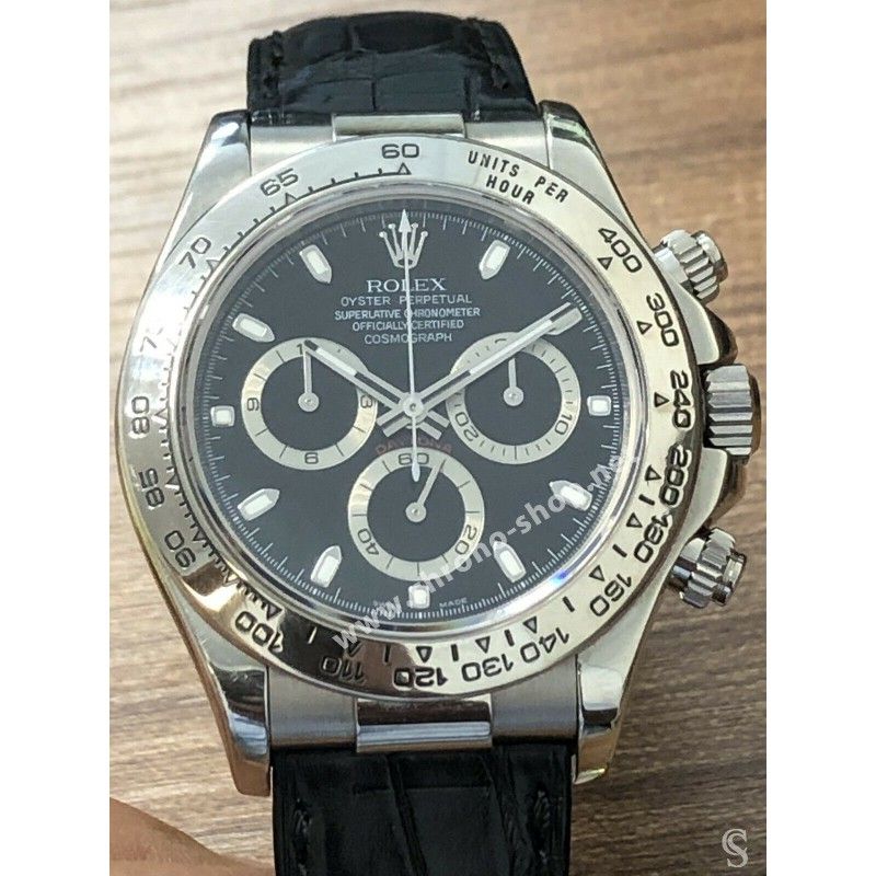 〇 ROLEX Daytona 116519 クロコベルト FZ8420 Rolex Daytona 116519 White Gold Steel Index Black Oysterflex