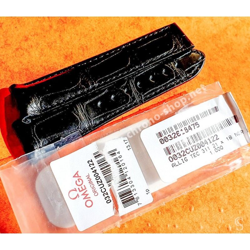 オメガ 純正ストラップ アリゲーター CUZ004122 Omega 21/18mm Leather Alligator black bracelet Ref O032CUZ004122