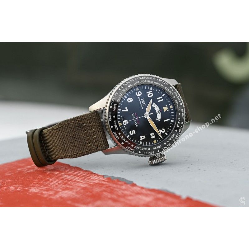 IWC Rare Watch Green textile Strap 22mm IW395501 PILOTS WATCH
