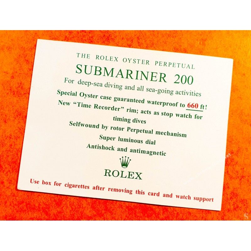 Rolex Vintage 60's French Collectible SUBMARINER 200 cigarette paper card 5512, 5513, 1680 Submariner Watches plexi models