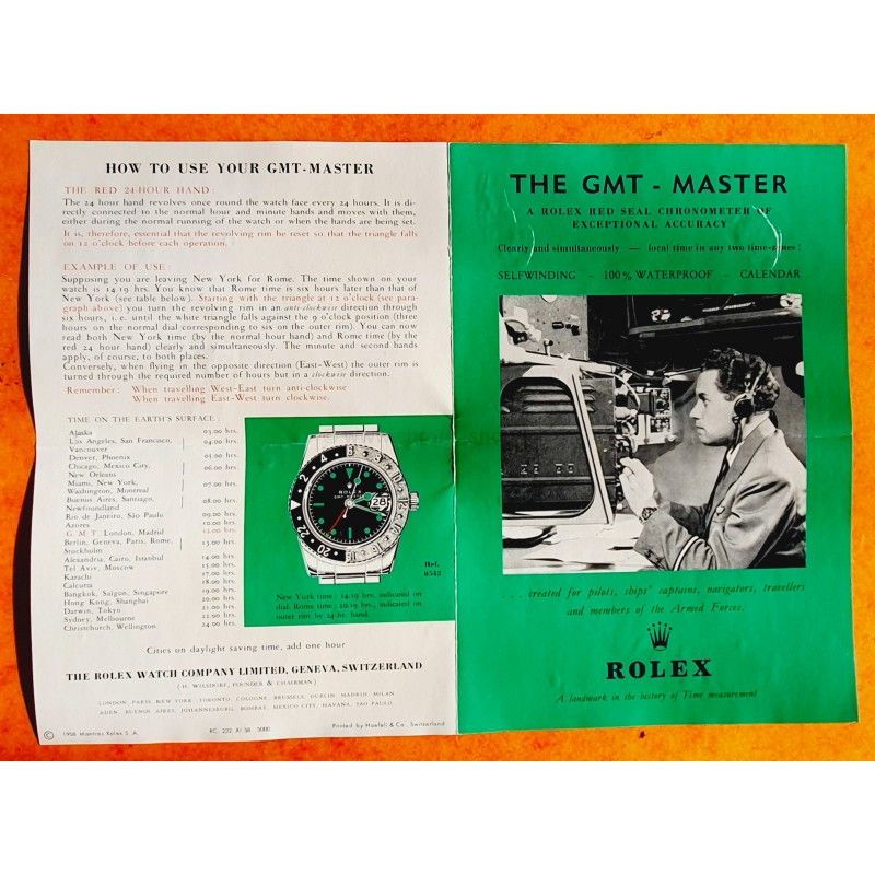 ROLEX 1958 GMT MASTER 6542 COLLECTIBLE VINTAGE ANTIQUE ENGLISH BROCHURE BOOKLET LIBRETTO OLD GMT