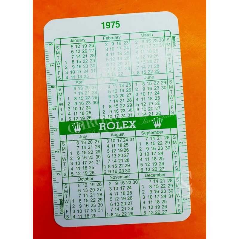 Rolex Goodie accessorie vintage Calendar card, calendario Wristwatches all models Date year Circa 1974-1975