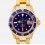 Rolex trés rare Vintage Cadran bleu royal Tritium Nipples montres or jaune 1680-8 Submariner Date