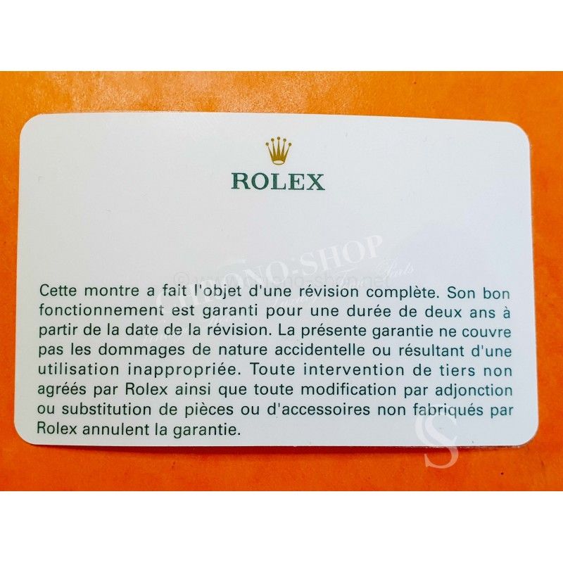 ROLEX Blank Certificate International Service Guarantee France