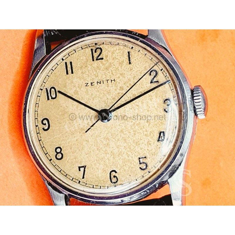 Zénith montre de guerre, montre militaire 28mm Cadran beige, aiguilles bleues collection armée