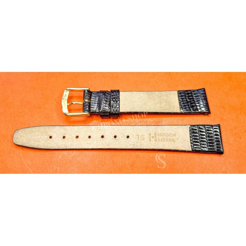 Bracelet De Montre En Cuir De Lézard - 16 Mm - Noir - Pour Montre Homme/Femme