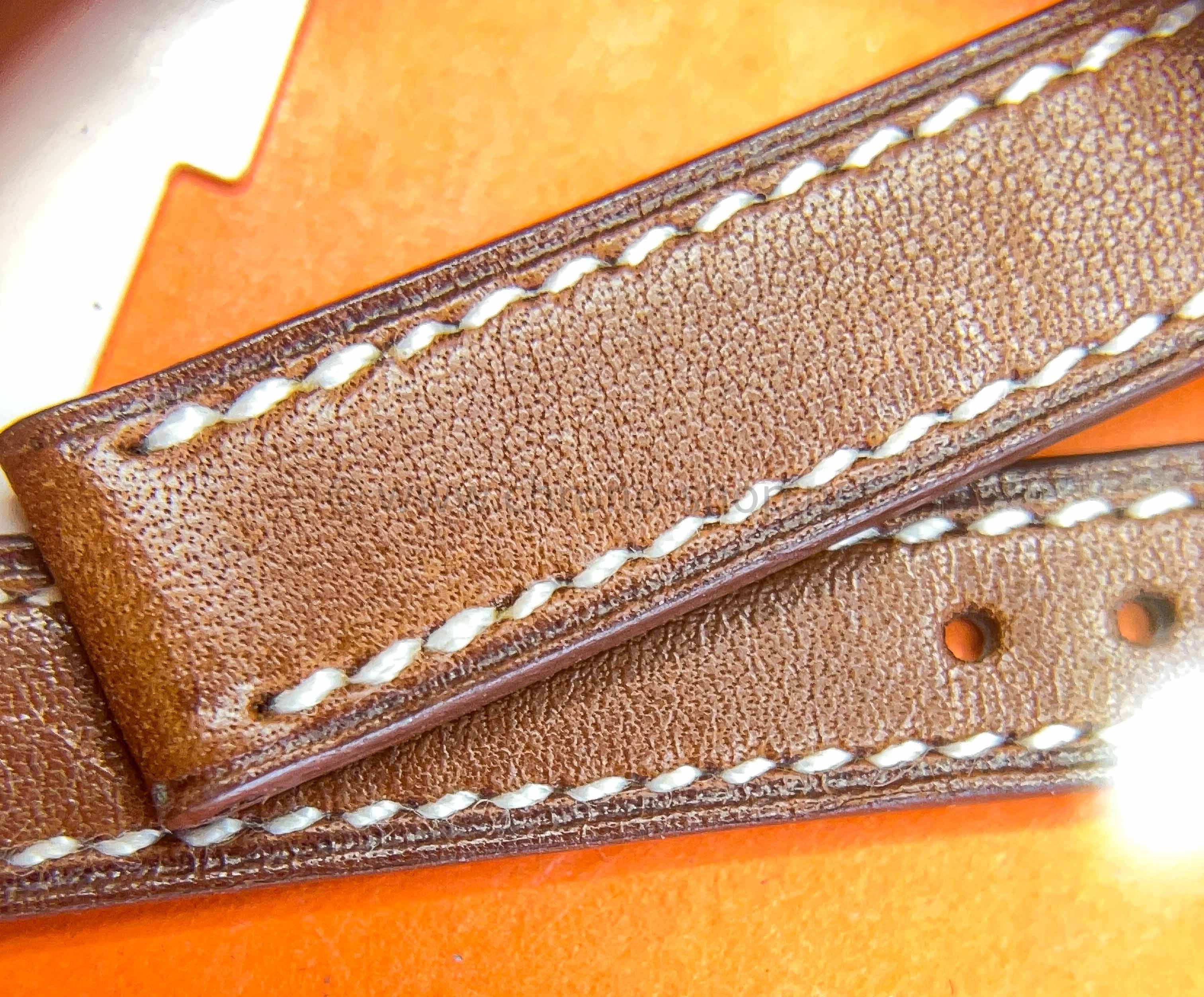 GENUINE Hermes WATCH STRAP BAND TOBACCO BROWN COLOR SMOOTH CALFSKIN LEATHER  12 mm x 10 mm