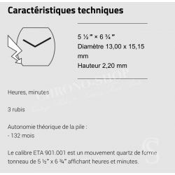 Genuine horology watch part quartz caliber ETA 901.001 tonneau-shaped quartz movement 5 ½''' x 6 ¾'''