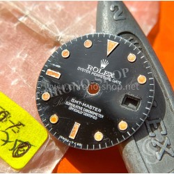 Rolex Vintage Rolex 16750, 16700 cadran noir brillant tritium patiné orange montres GMT MASTER cal auto 3075