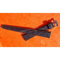 Vintage 70's Swiss Made Leather plastic waterproof alligator style black color watch strap 16mm Ref 109S 16M