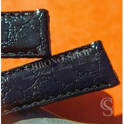 Vintage 70's Swiss Made Leather plastic waterproof alligator style black color watch strap 16mm Ref 109S 16M