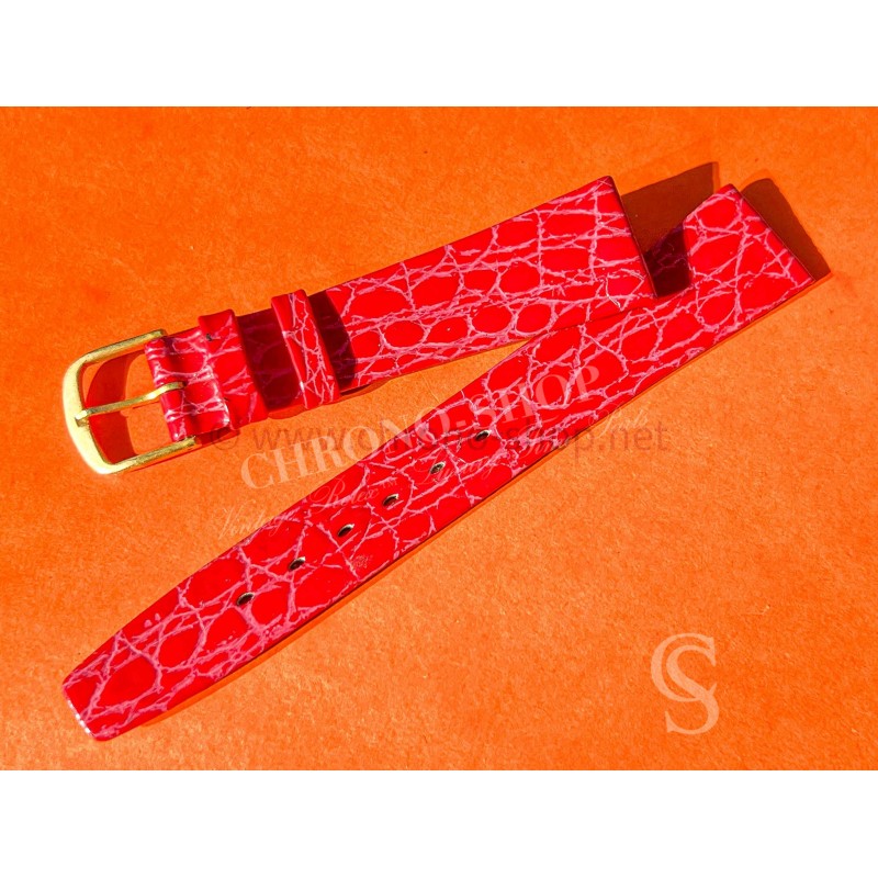 Bracelet montres vintage façon cuir alligator rouge et plastique rigide 18mm doublure cuir noir