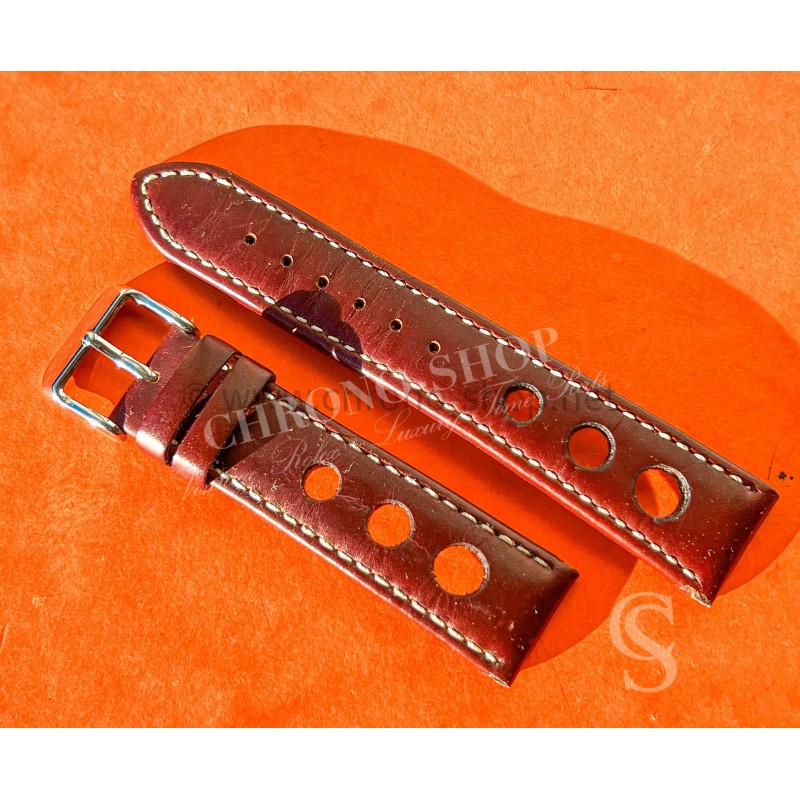 Yema 60.67.37 rallygraf formica Vintage Original 70's perforated Rally leather strap tobbaco 20mm endpieces