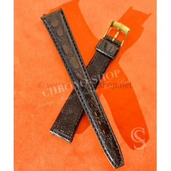 Vintage 70's Swiss Made Leather plastic waterproof alligator style black color watch strap 16mm Ref 109S 16M