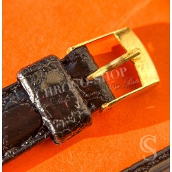 Vintage 70's Swiss Made Leather plastic waterproof alligator style black color watch strap 16mm Ref 109S 16M