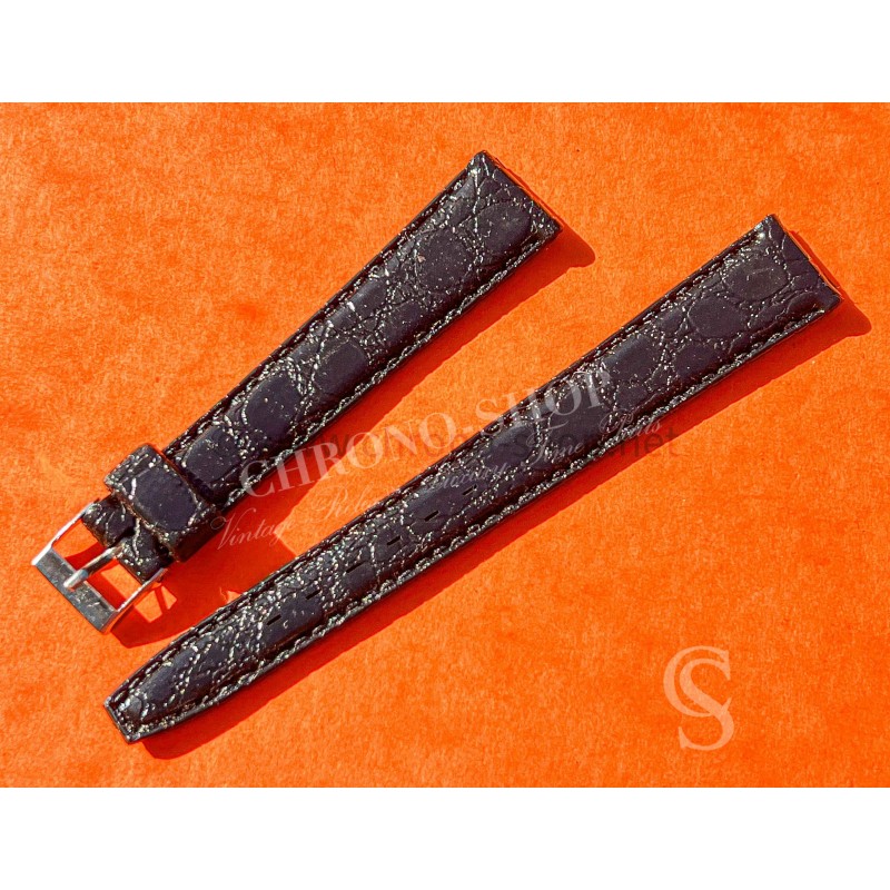 Vintage 70's Swiss Made Leather plastic waterproof alligator style black color watch strap 16mm Ref 109S 16M