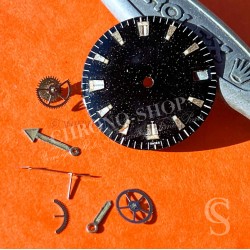 Vintage 60's Watch dial black color with baton index silver hands and wheel for to repair restore