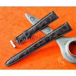 Vintage 70's Swiss Made Leather plastic waterproof alligator style black color watch strap 16mm Ref 109S 16M
