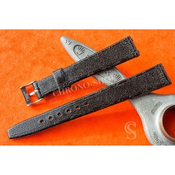 Vintage 70's Swiss Made Leather plastic waterproof alligator style black color watch strap 16mm Ref 109S 16M
