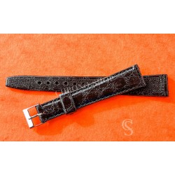 Vintage 70's Swiss Made Leather plastic waterproof alligator style black color watch strap 16mm Ref 109S 16M