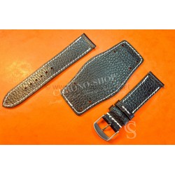 Handcrafted Genuine watch Bund bracelet 22mm Buffalo Leather Watch Band strap black color with white stitching