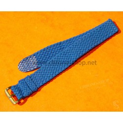VINTAGE 70's RARE BRACELET NATO PERLON MONTRES DAMES 14mm COULEUR BLEU ET BLANC