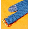 VINTAGE 70's RARE BRACELET NATO PERLON MONTRES DAMES 14mm COULEUR BLEU ET BLANC
