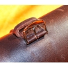 Authentic PIAGET, THE SECRET GARDEN Memo Note Pad Wallet Roll Leather Brown purple color tin tang buckle