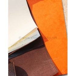 Authentic PIAGET, THE SECRET GARDEN Memo Note Pad Wallet Roll Leather Brown purple color tin tang buckle