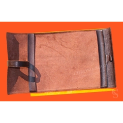 Authentic PIAGET, THE SECRET GARDEN Memo Note Pad Wallet Roll Leather Brown purple color tin tang buckle