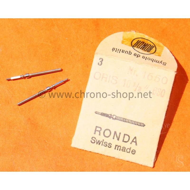 ORIS vintage watch part lot of 2 x Ssteel stems Ronda ref 1650 10 1/2" 630 swiss made