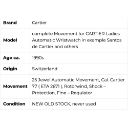 Cartier cal 77, 76 Original Automatic Movement ETA 2671 25 rubis Santos ladies watches