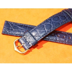 ZRC Mens Crocodile Grain Leather Navy Blue 16mm Crococalf Leather Watch Strap with tang buckle