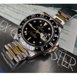 Rolex Pristine GMT-Master 16753 & 16758 18k Yellow Gold/Stainless Steel Black Nipple Watch Dial Part