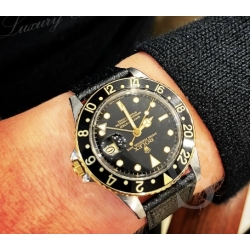 Rolex Genuine GMT MASTER BLACK GLOSSY GILT DIAL WATCH VINTAGE 16758, 16753 tutone cal 3075