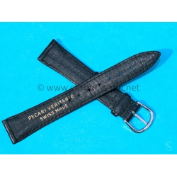 Bracelet Montres Mixte 18mm PECARI VERITABLE SWISS MADE en cuir veritable pécari couleur noir avec boucle ardillon