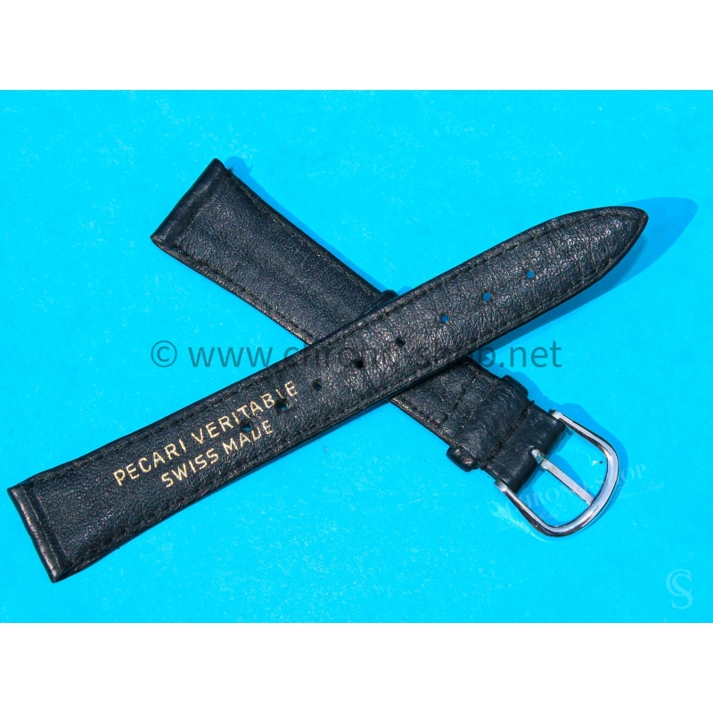 Bracelet Montres Mixte 18mm PECARI VERITABLE SWISS MADE en cuir veritable pécari couleur noir avec boucle ardillon Bracelet Montres Mixte 18mm PECARI VERITABLE SWISS MADE en cuir veritable pécari couleur noir avec boucle ardillon