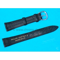 Bracelet Montres Mixte 18mm PECARI VERITABLE SWISS MADE en cuir veritable pécari couleur noir avec boucle ardillon
