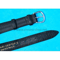 Original Leather Peccary Watch Strap 18mm Flat Black color Polished buckle tin tang PECARI VERITABLE SWISS MADE