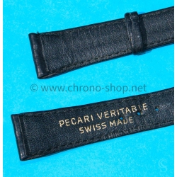 Bracelet Montres Mixte 18mm PECARI VERITABLE SWISS MADE en cuir veritable pécari couleur noir avec boucle ardillon