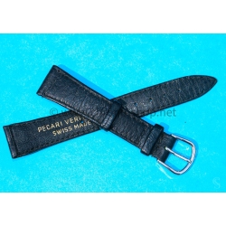 Bracelet Montres Mixte 18mm PECARI VERITABLE SWISS MADE en cuir veritable pécari couleur noir avec boucle ardillon