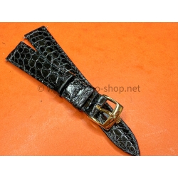 ROLEX ORIGINAL BRACELET MONTRE CUIR CROCODILE NOIR SIGNE ROLEX 17mm AVEC BOUCLE ARDILLON PLAQUE OR