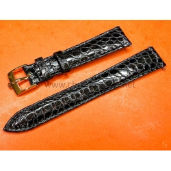 ROLEX ORIGINAL BRACELET MONTRE CUIR CROCODILE NOIR SIGNE ROLEX 17mm AVEC BOUCLE ARDILLON PLAQUE OR