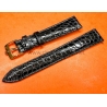 ROLEX ORIGINAL BRACELET MONTRE CUIR CROCODILE NOIR SIGNE ROLEX 17mm AVEC BOUCLE ARDILLON PLAQUE OR