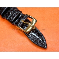 ROLEX ORIGINAL BRACELET MONTRE CUIR CROCODILE NOIR SIGNE ROLEX 17mm AVEC BOUCLE ARDILLON PLAQUE OR