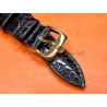 ROLEX ORIGINAL BRACELET MONTRE CUIR CROCODILE NOIR SIGNE ROLEX 17mm AVEC BOUCLE ARDILLON PLAQUE OR