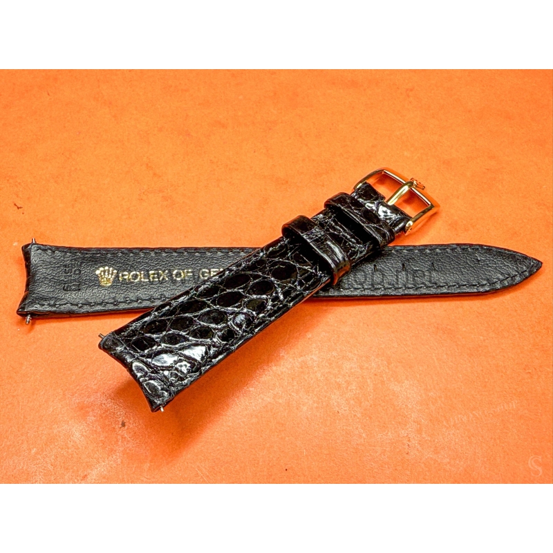 Rolex Vintage Original Black Crocodile Leather Strap watch New