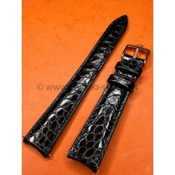 ROLEX ORIGINAL BRACELET MONTRE CUIR CROCODILE NOIR SIGNE ROLEX 17mm AVEC BOUCLE ARDILLON PLAQUE OR