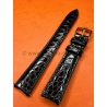 ROLEX ORIGINAL BRACELET MONTRE CUIR CROCODILE NOIR SIGNE ROLEX 17mm AVEC BOUCLE ARDILLON PLAQUE OR