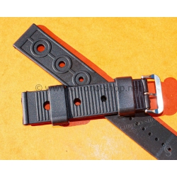 Bracelet vintage caoutchouc perforé noir 21mm Tag Heuer, Aqualeung